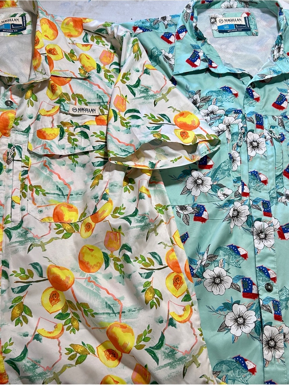 Magellan fishing Short-Sleeve Peach Floral Print Shirt - White/Yellow